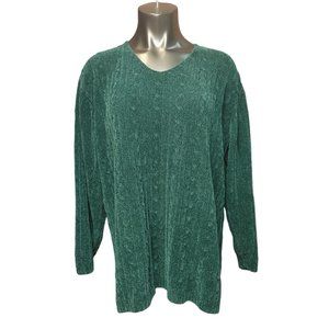Partners Women's Green Long Sleeve V-Neck Soft Wool Knit Sweater Large